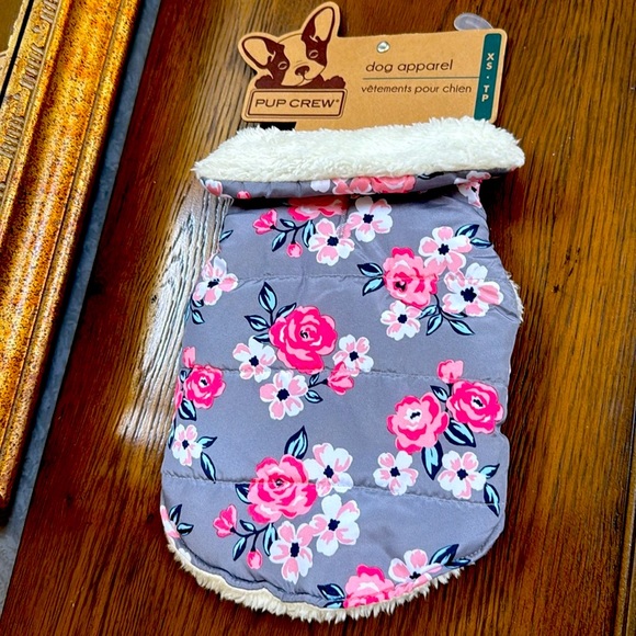 Pup Crew Other - New Pink and grey Dog Jacket with floral Design. Size XS.